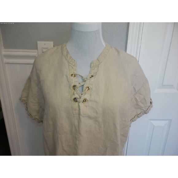 ELLEN TRACEY SHIRT 1/4 BRAID PULLOVER LINEN CREAM SOLID WOMEN S SIZE XL - Picture 2 of 11